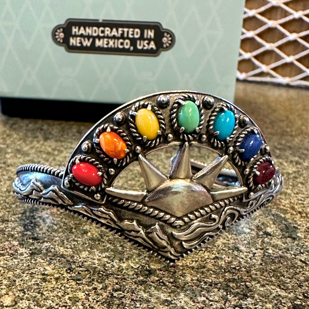 American West 925 sterling silver multi gemstone cuff bracelet